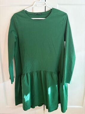 Zara Green Long-Sleeve Peplum Dress